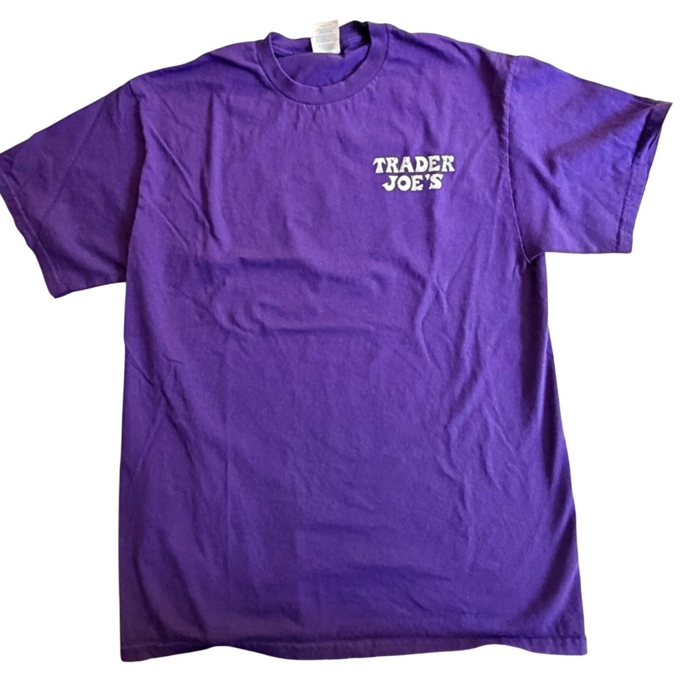 Trader Joes T-Shirt Port & Company Purple Medium Cotton Graphic Crew Neck Tee